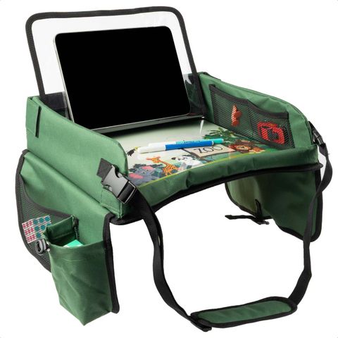 imoshion Table de voyage - Support de tablette voiture - 7 compartiments de rangement - Inclus 2 coloriages - Vert