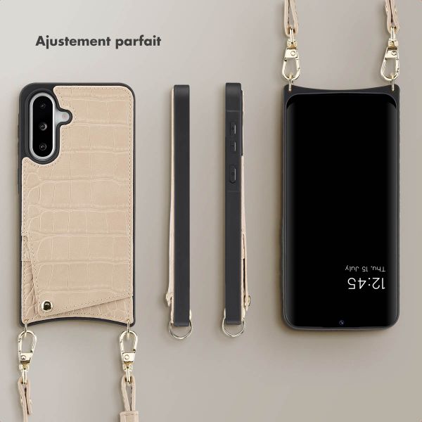 Selencia Coque de télephone Nova Croco avec cordon et porte-cartes Samsung Galaxy A36 / A56 - Beige