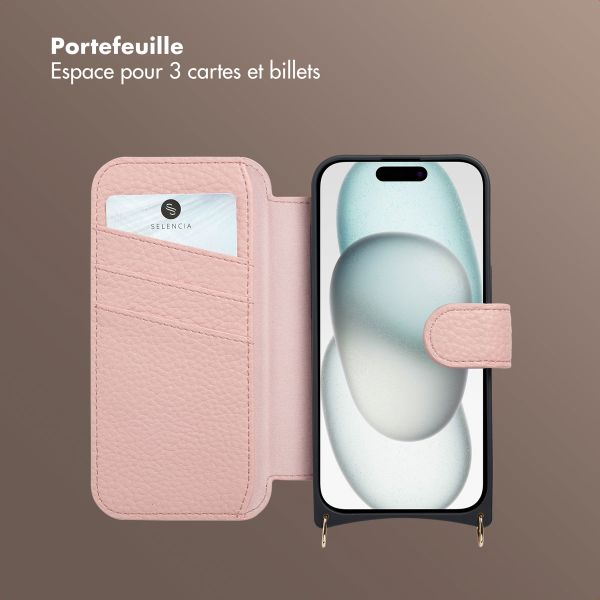 Selencia Étui Riva avec MagSafe et cordon de téléphone Apple iPhone 15 - Old Pink