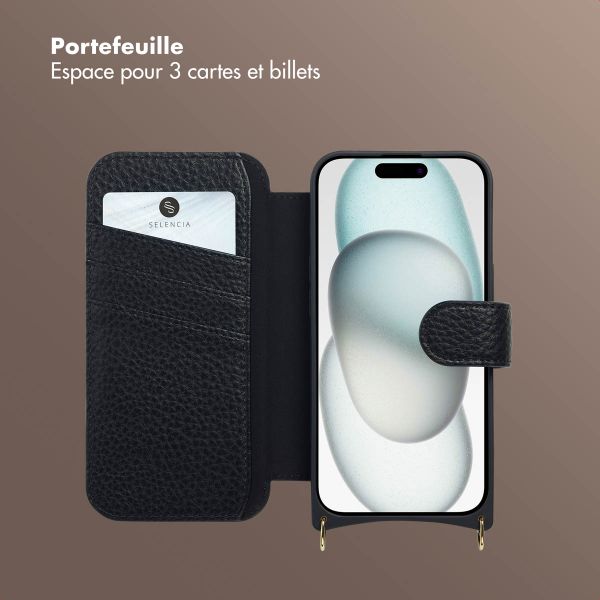 Selencia Étui Riva avec MagSafe et cordon de téléphone Apple iPhone 15 - Noir