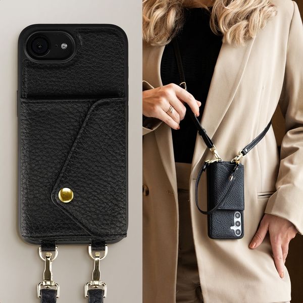 Selencia Coque de télephone Sera avec cordon et porte-cartes enveloppe Apple iPhone 17e / 16e - Noir