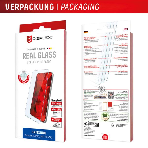 Displex Protection d'écran en verre trempé Real Glass Samsung Galaxy A16 (4G/5G) / A17 (4G/5G)