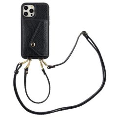 Selencia Coque de télephone Sera avec cordon et porte-cartes enveloppe Apple iPhone 12 (Pro) - Noir