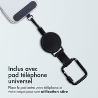 imoshion Cordon rétractable avec mousqueton et patch pour téléphone - Cordon de téléphone anti-vol - Noir