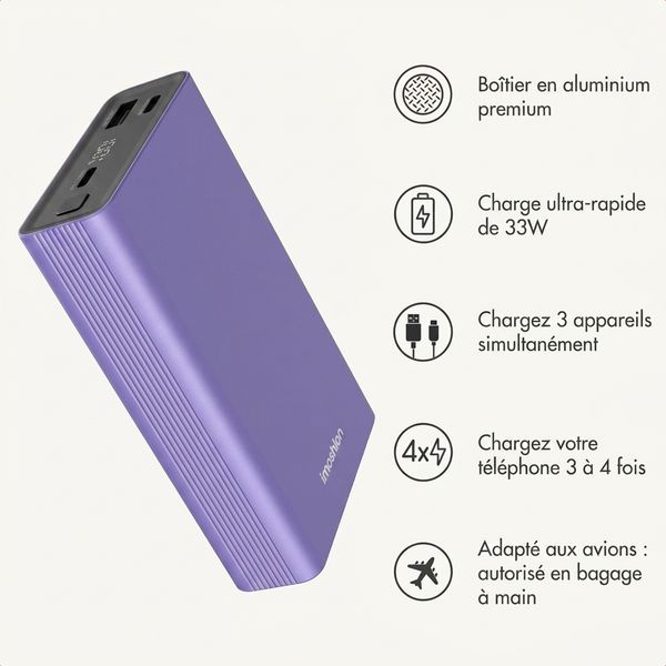 imoshion Ultra Series Aluminium Batterie externe 20.000 mAh - Charge rapide jusqu'à 33 watts - Tropical Violet