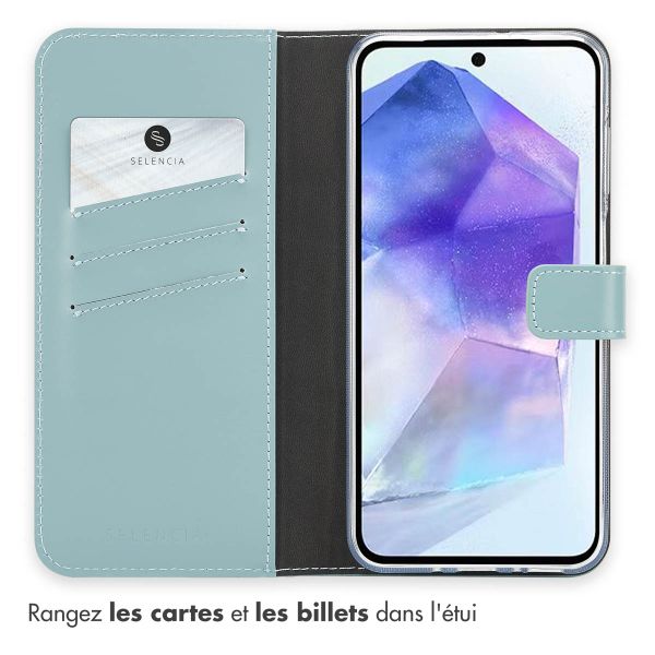 Selencia Étui portefeuille en cuir véritable Samsung Galaxy A26 - Air Blue