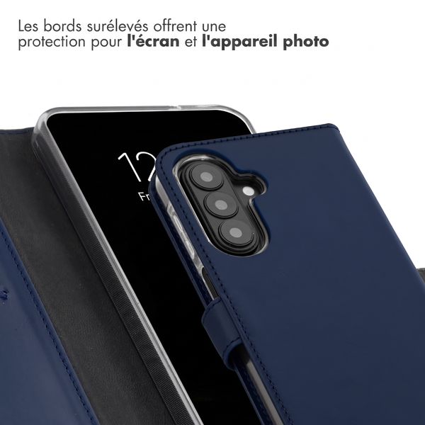 Selencia Étui portefeuille en cuir véritable Samsung Galaxy A27 (5G) - Bleu foncé