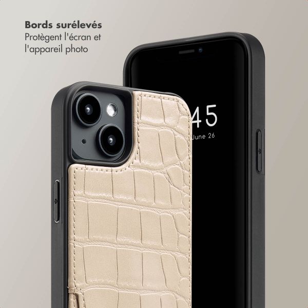 Selencia Coque de télephone Nova Croco avec cordon et porte-cartes Apple iPhone 14 / 13 - Beige