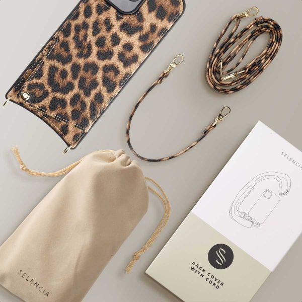 Selencia Coque de télephone Nova avec cordon et porte-cartes Apple iPhone 16 Pro Max - Leopard