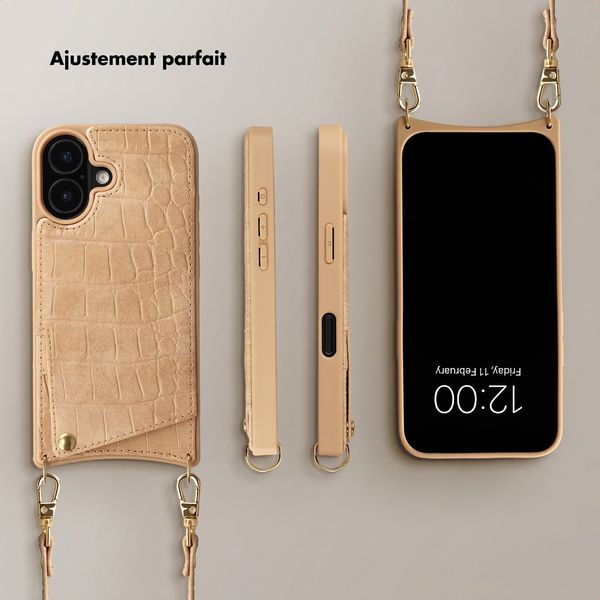 Selencia Coque de télephone Nova Croco avec cordon et porte-cartes Apple iPhone 17 - Toasted Almond