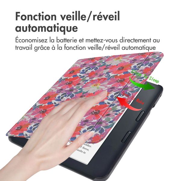 imoshion Design Slim Hard Sleepcover avec support Kobo Libra 2 / Tolino Vision 6 - Flower Watercolor