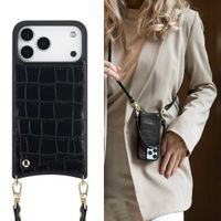 Selencia Coque de télephone Nova Croco avec cordon et porte-cartes Apple iPhone 17 Pro Max - Noir