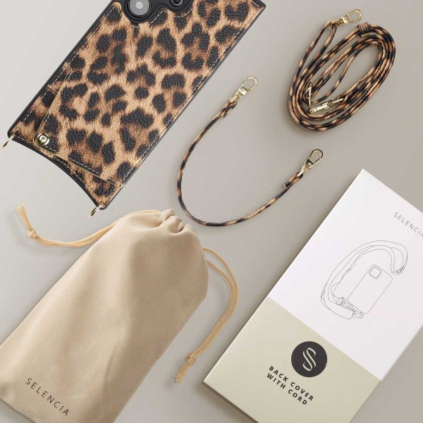 Selencia Coque de télephone Nova avec cordon et porte-cartes Samsung Galaxy S24 Ultra - Leopard