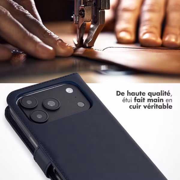Selencia Étui portefeuille en cuir véritable Apple iPhone 18 Pro / 17 Pro - Bleu