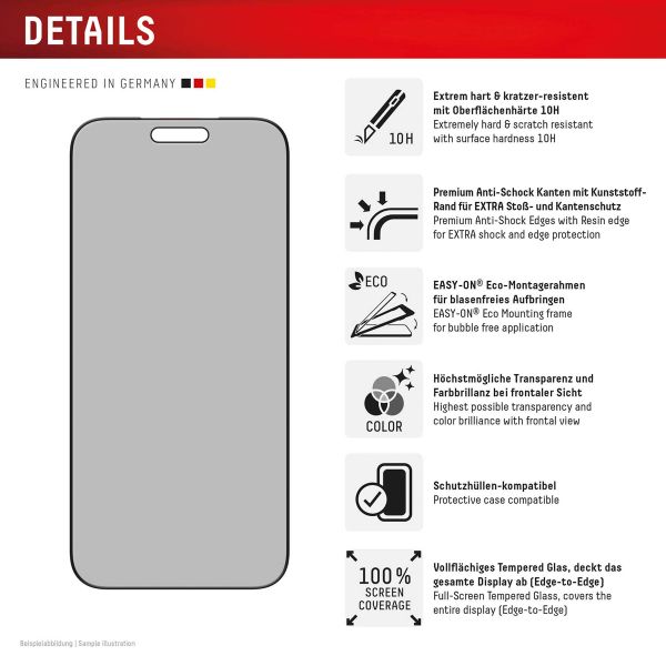Displex Protection d'écran en verre trempé Privacy Apple iPhone 17 Pro Max