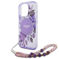 Guess MagSafe IML Flowers Case avec beads strap Apple iPhone 15 Pro Max - Purple
