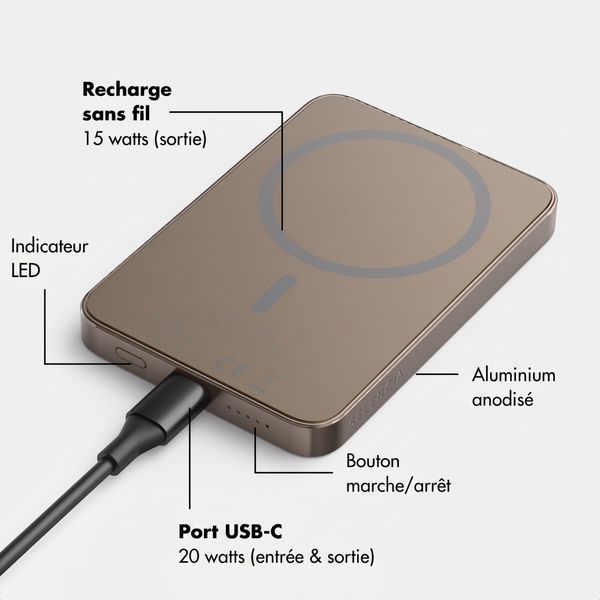 Selencia Powerbank Vivid 5 000 mAh - MagSafe et Qi - Desert Gold / Midnight Blossom