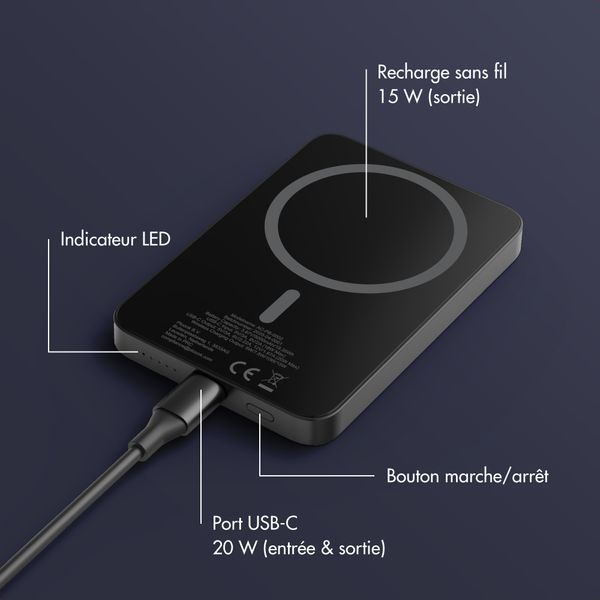 Accezz Powerbank Kevlar 5 000 mAh - MagSafe et Qi - Noir