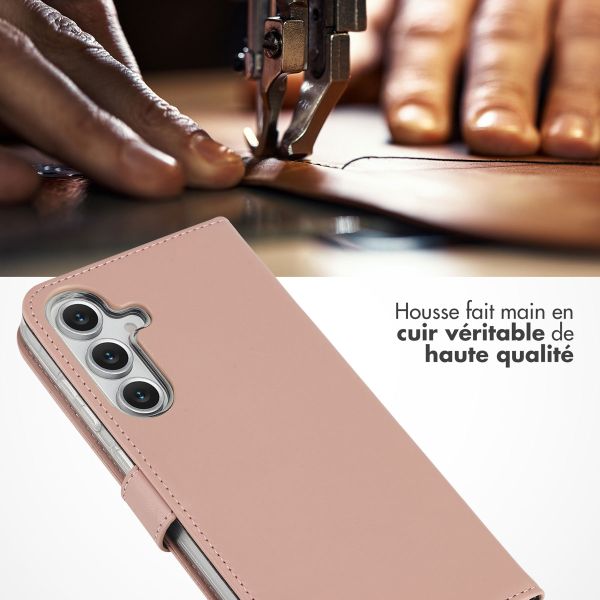Selencia Étui portefeuille en cuir véritable Samsung Galaxy S25 FE - Dusty Pink