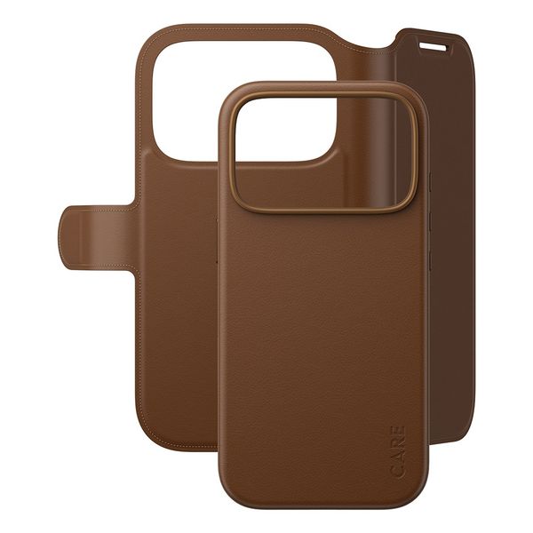 CARE by PanzerGlass Étui de télephone portefeuille Tango 2 en 1 avec MagSafe Apple iPhone 18 Pro / 17 Pro - Marron