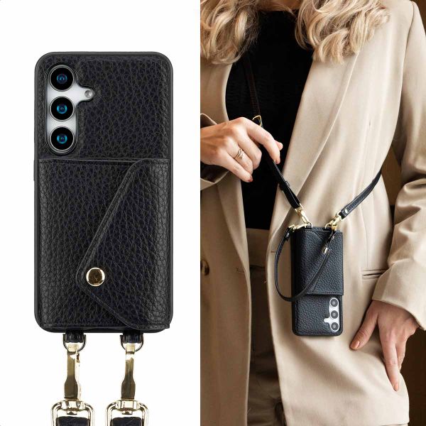 Selencia Coque de télephone Sera avec cordon et porte-cartes enveloppe Samsung Galaxy S25 / S24 - Noir