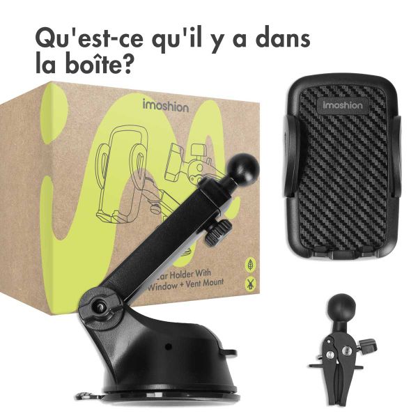 imoshion Support de téléphone 3-in-1 pour voiture - Rotatif à 360° - Universel - Tableau de bord / Pare-brise / Grille de ventilation - Noir