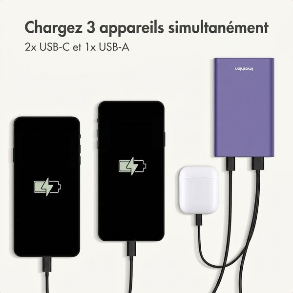 imoshion Ultra Series Aluminium Batterie externe 20.000 mAh - Charge rapide jusqu'à 33 watts - Tropical Violet