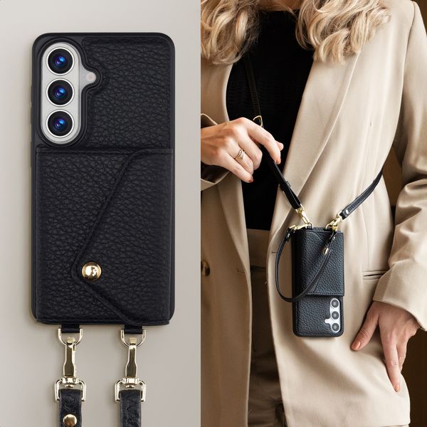Selencia Coque de télephone Sera avec cordon et porte-cartes enveloppe Samsung Galaxy A27 (5G) - Noir