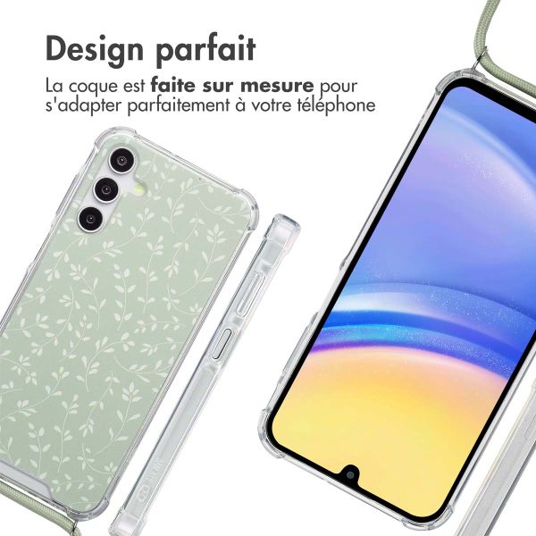 imoshion Coque Design avec cordon Samsung Galaxy A15 (5G) - Smoke Green Flowers