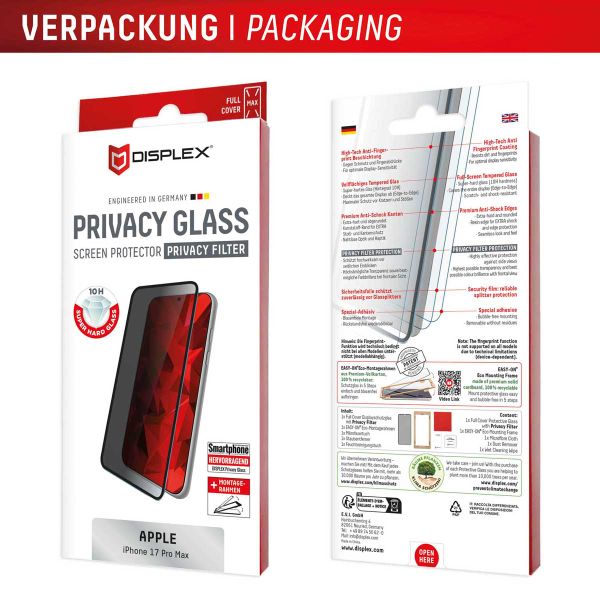 Displex Protection d'écran en verre trempé Privacy Apple iPhone 17 Pro Max