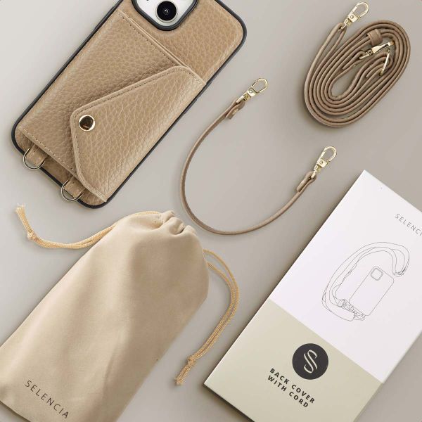 Selencia Coque de télephone Sera avec cordon et porte-cartes enveloppe Apple iPhone 14 / 13 - Taupe