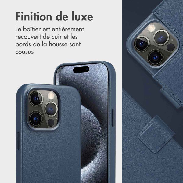 Accezz Étui de télephone portefeuille en cuir 2-en-1 avec MagSafe Apple iPhone 15 Pro - Nightfall Blue