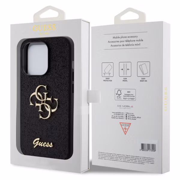 Guess Coque 4G Metal Logo Glitter Apple iPhone 15 Pro - Noir