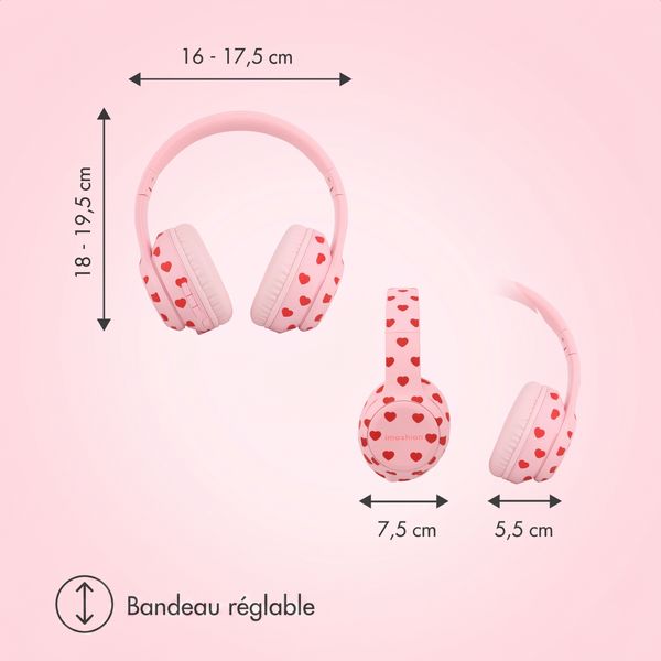 imoshion Casque sans fil pour enfants LED Light - Limiteur de décibels - Avec câble AUX - Cœurs