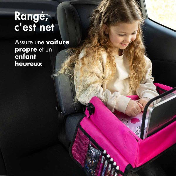 imoshion Table de voyage - Support de tablette voiture - 7 compartiments de rangement - Inclus 2 coloriages - Rose