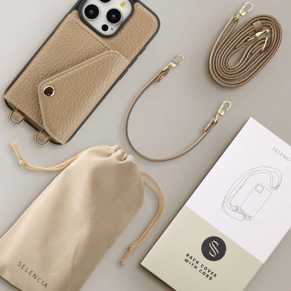 Selencia Coque de télephone Sera avec cordon et porte-cartes enveloppe Apple iPhone 15 Pro - Taupe