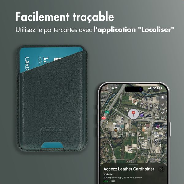 Accezz Porte-cartes en cuir magnétique - Compatible avec Apple Find My - Cedar Green