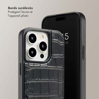 Selencia Coque de télephone Nova Croco avec cordon et porte-cartes Apple iPhone 15 Pro - Noir