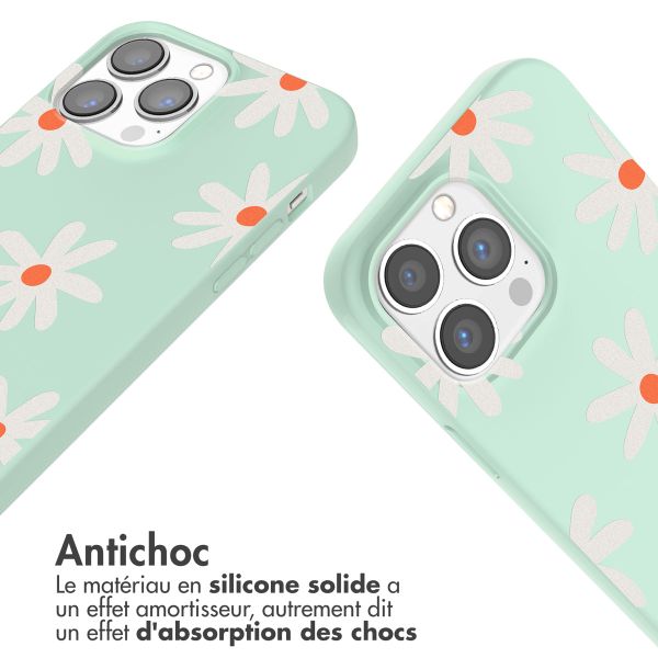 imoshion Coque design en silicone avec cordon Apple iPhone 13 Pro - Green Flower Distance