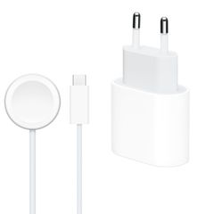 Apple Adaptateur secteur USB-C 20 W + câble de recharge rapide magnétique vers USB-C pour Apple Watch - 1 mètre - Blanc