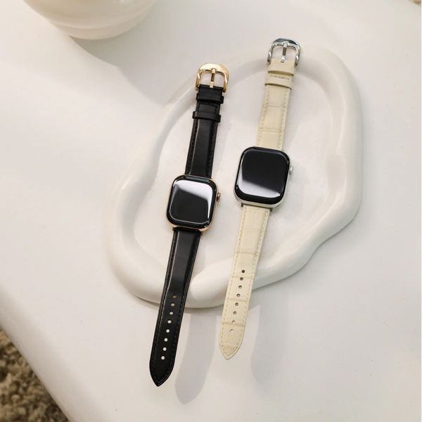 Burga Bracelet en cuir véritable Apple Watch | 38/40/41/42 mm - Buttermelt / Silver