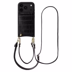 Selencia Coque de télephone Nova Croco avec cordon et porte-cartes Apple iPhone 18 Pro / 17 Pro - Noir