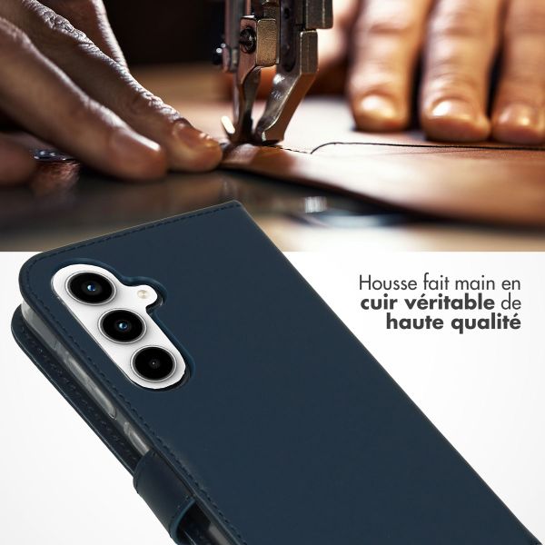 Selencia Étui portefeuille en cuir véritable Samsung Galaxy A55 - Bleu foncé