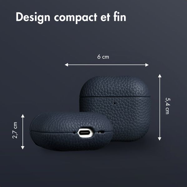 Accezz Coque en cuir véritable  Apple Airpods 4 - Bleu foncé
