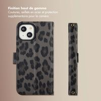 Selencia Étui de télephone portefeuille imprimé léopard Sabi Apple iPhone 14 / 13 - Midnight Black