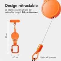 imoshion Cordon rétractable avec mousqueton et patch pour téléphone - Cordon de téléphone anti-vol - Orange
