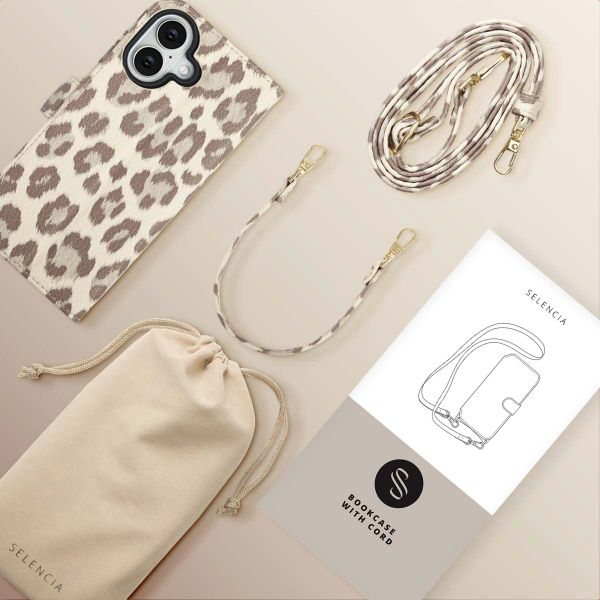 Selencia Étui de télephone portefeuille imprimé léopard Sabi Apple iPhone 16 - Soft Ivory