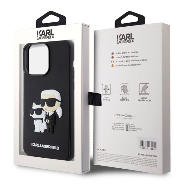 Karl Lagerfeld Coque rigide en caoutchouc 3D Karl & Choupette Apple iPhone 15 Pro Max - Noir