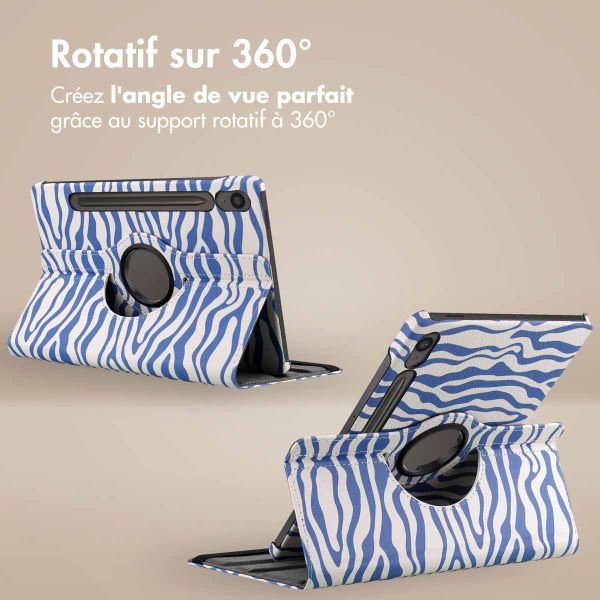 imoshion Coque tablette Design rotatif à 360° Samsung Galaxy Tab S10 FE / S9 FE - White Blue Stripes