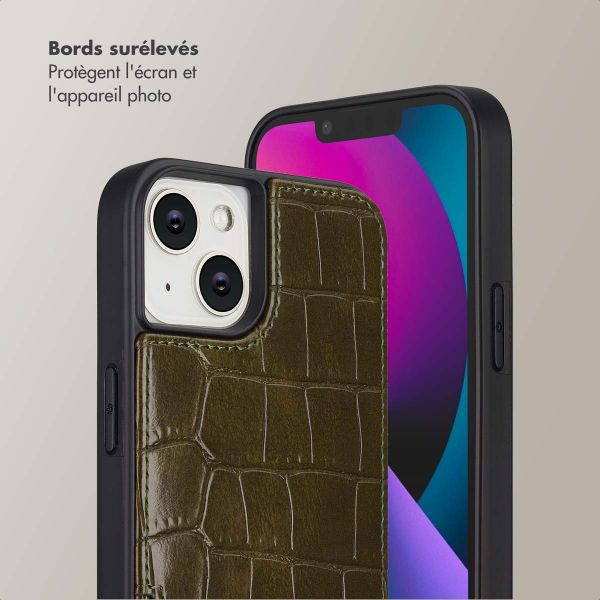 Selencia Coque de télephone Nova Croco avec cordon et porte-cartes Apple iPhone 14 / 13 - Dark Olive